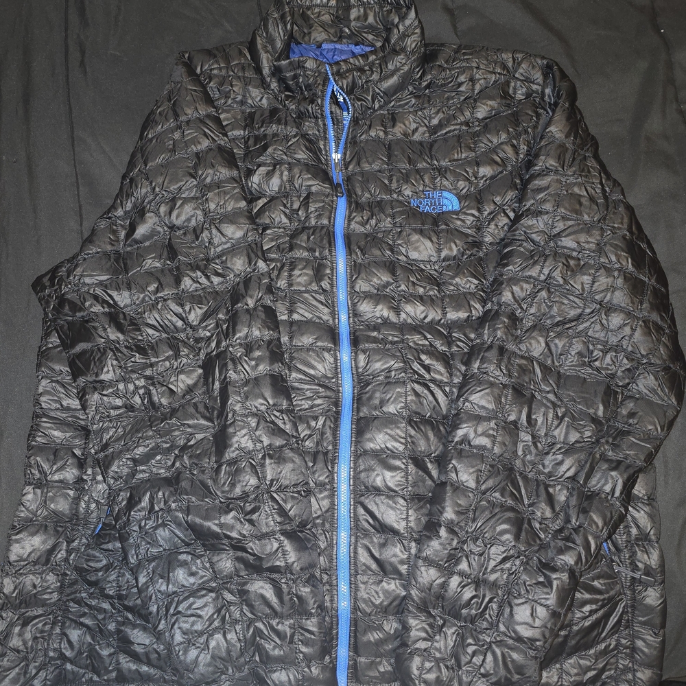 The North Face Thermoball Black Puffer Jacket with Blue Accents